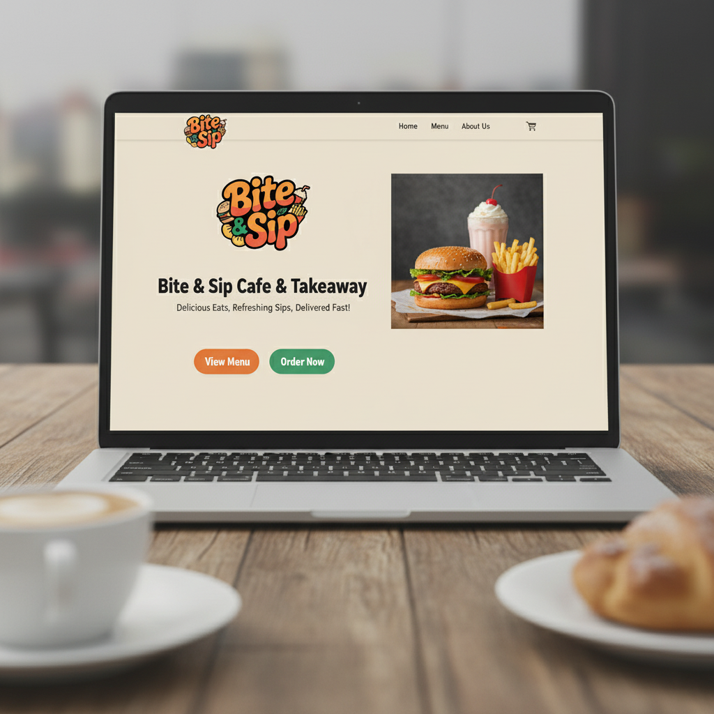 Bite & Sip" Fun Food & Drink Logo Design - Perfect for Restaurants, Cafes & Takeaways!