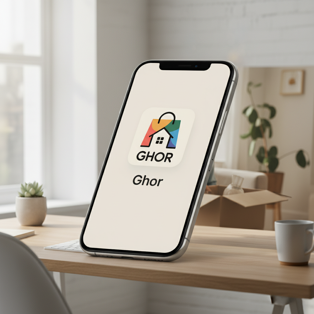"Ghor" Home & Shopping Bag Logo - Modern, Colorful & Versatile Design