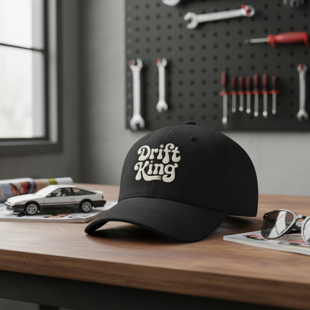 Drift King" Retro 70s Groovy Car Enthusiast Logo - Motorsport & Racing Vector Design