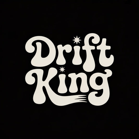 Drift King" Retro 70s Groovy Car Enthusiast Logo - Motorsport & Racing Vector Design
