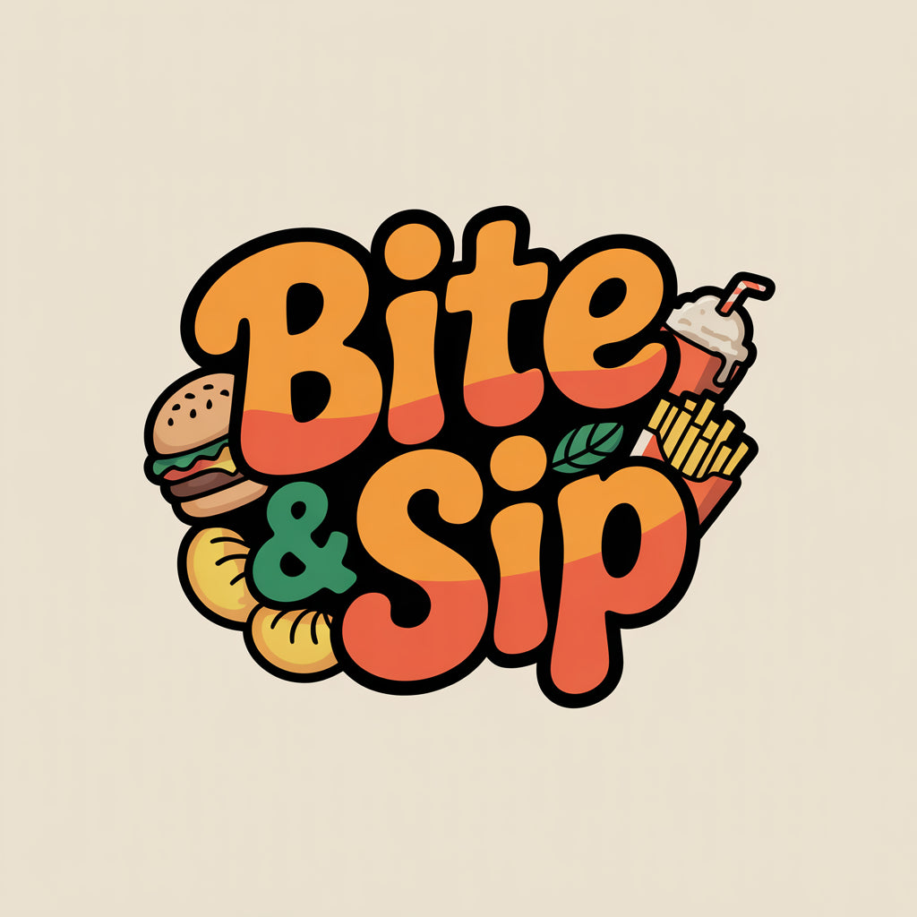 Bite & Sip" Fun Food & Drink Logo Design - Perfect for Restaurants, Cafes & Takeaways!