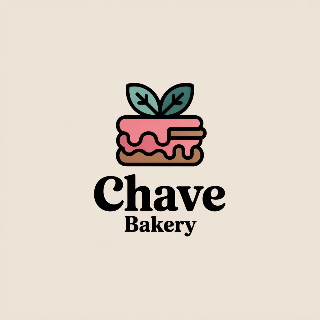 Cute Pink Cake & Leaves Bakery Logo Design - Customizable Shopify Store Branding