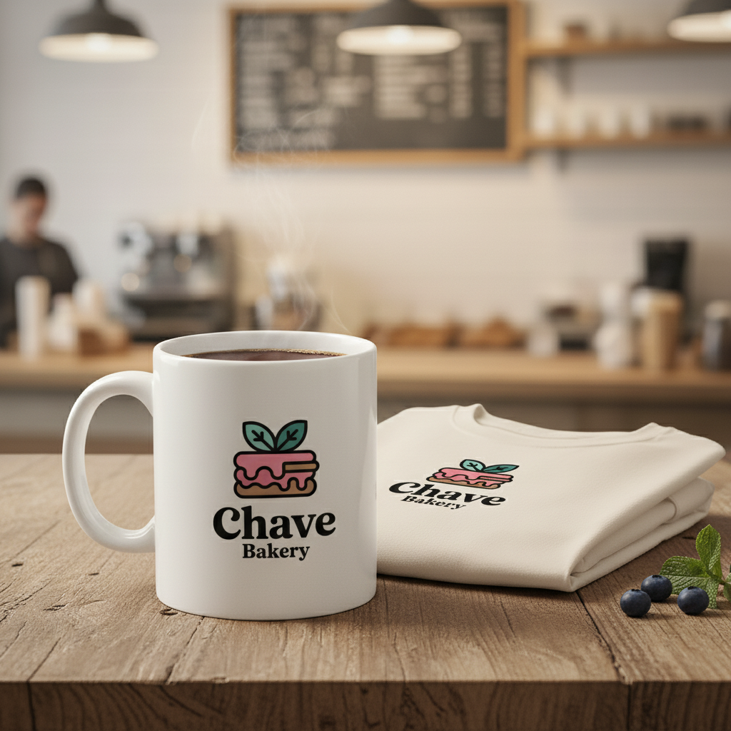 Cute Pink Cake & Leaves Bakery Logo Design - Customizable Shopify Store Branding