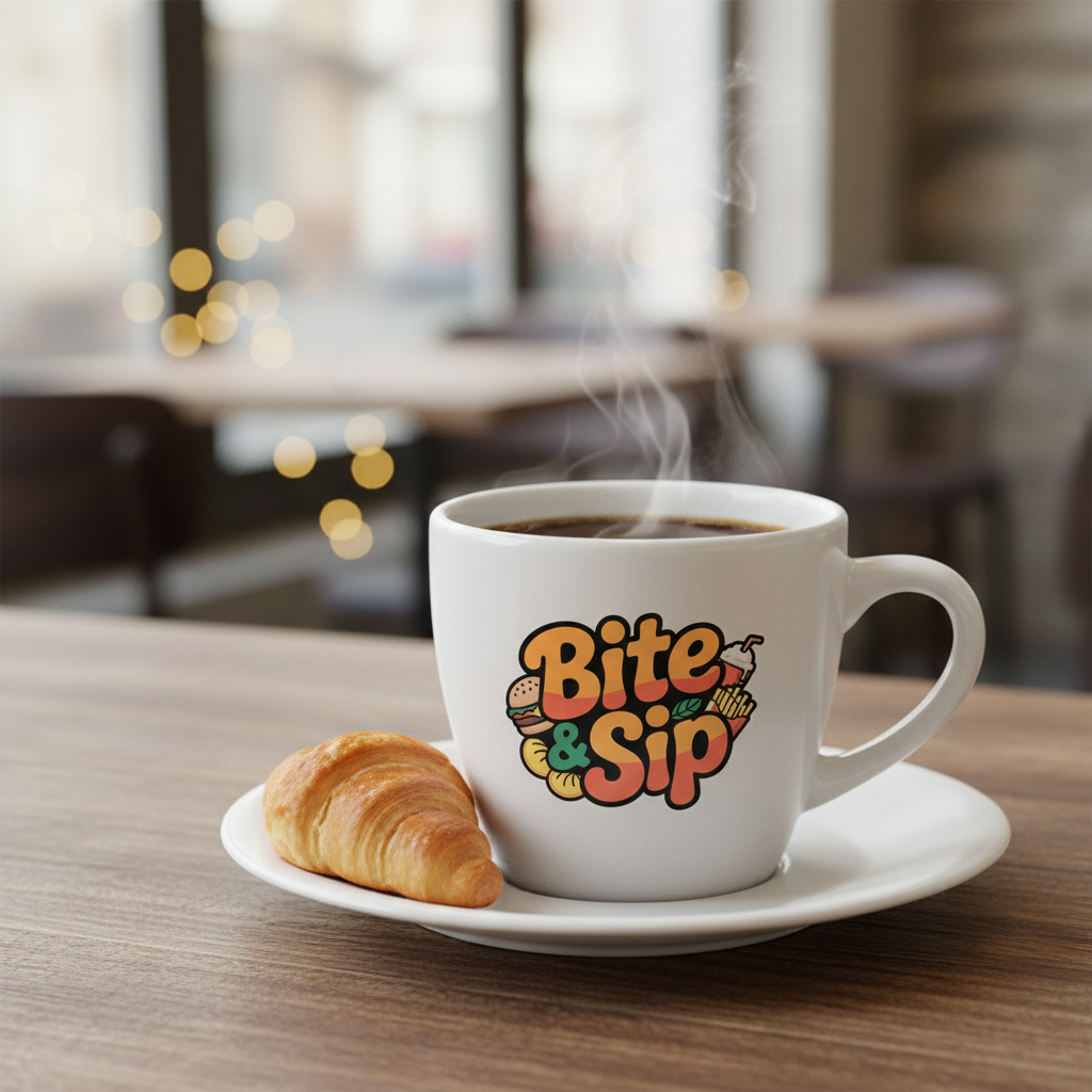 Bite & Sip" Fun Food & Drink Logo Design - Perfect for Restaurants, Cafes & Takeaways!