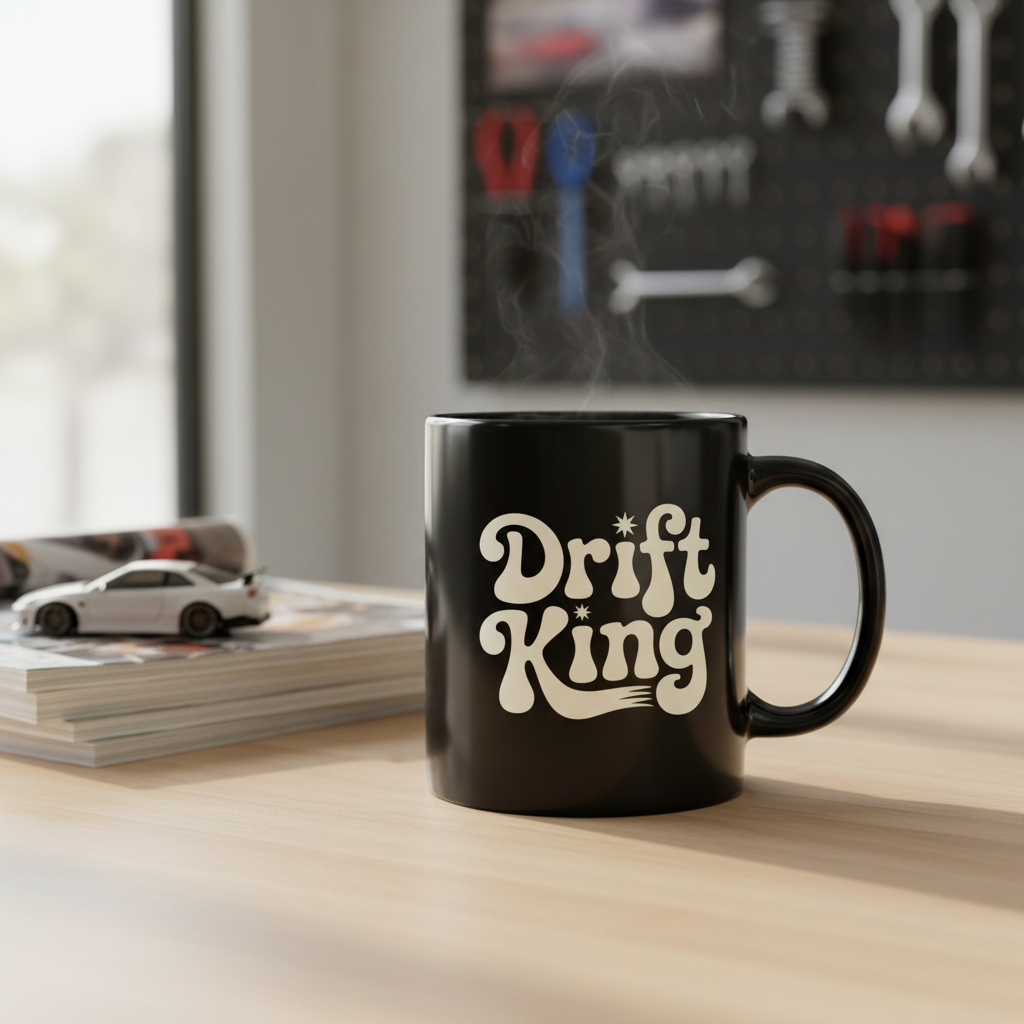 Drift King" Retro 70s Groovy Car Enthusiast Logo - Motorsport & Racing Vector Design