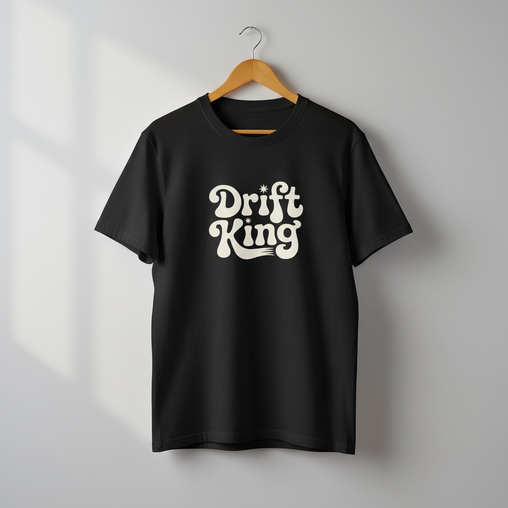 Drift King" Retro 70s Groovy Car Enthusiast Logo - Motorsport & Racing Vector Design