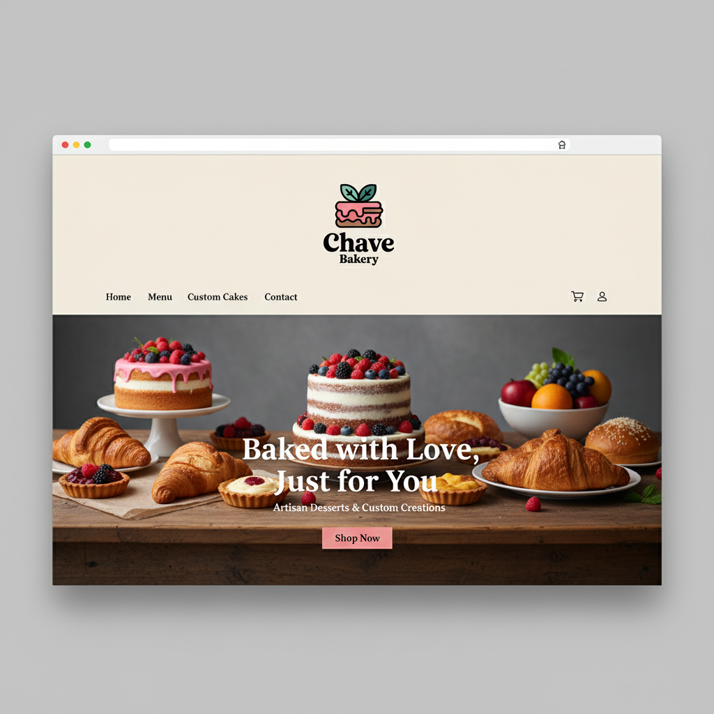 Cute Pink Cake & Leaves Bakery Logo Design - Customizable Shopify Store Branding